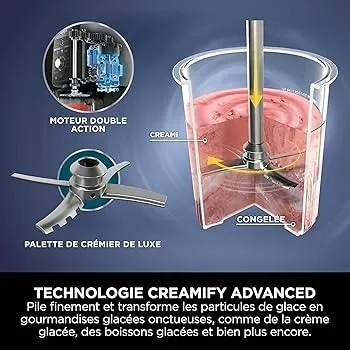 Sorbetière machine a glace Ninja Creami Deluxe NC502EU - 10 programmes dont 4 : Boisson glacée, Granité, Frappé et Yaourt glacé- 2 pots de 709 ml