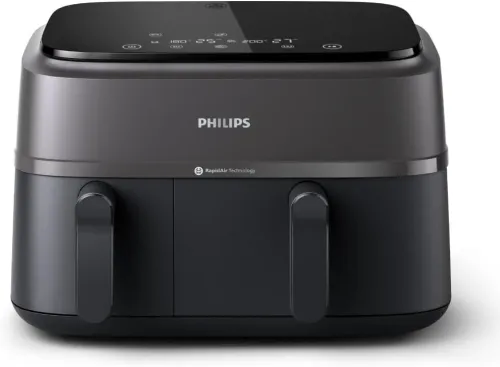 Philips Air Fryer Série 3000 Double Panier - Cuisson saine, rapide écran tactile,9 litres NA350/09