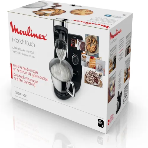 Moulinex Robot pâtissier, Bol inox 5.5 L, 8 programmes recettes fondamentales, Technologie brevetée, Silencieux, Robuste,QA900810
