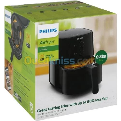 Philips Essential Airfryer  4,1L,1400W, Friteuse Sans Huile  Noir (HD9200/90)