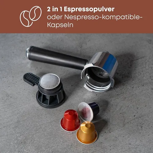 Proficook Machine a café 2en1: bras et capsules - 20 bars - cappuccino - porte filtre - PC ES 1266