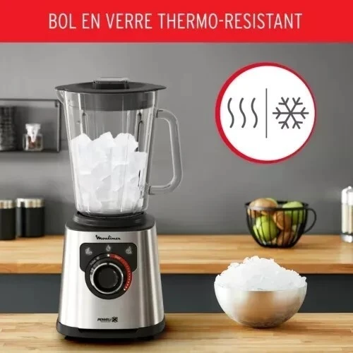 Blender moulinex PERFECTMIX+ 1200W BOL 2L en verre  NOIR MÉTAL LM871D10