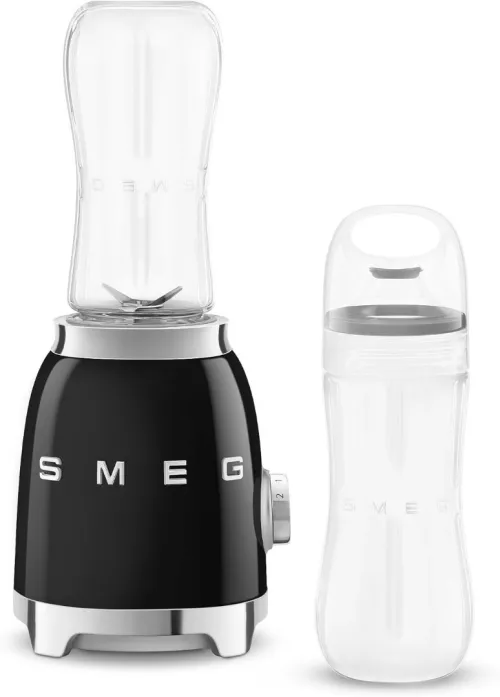 smeg Mini-blender Compact, 2 Niveaux de Vitesse, 2 bouteilles de 600 ml, 300 W, noir - PBF01BLEU