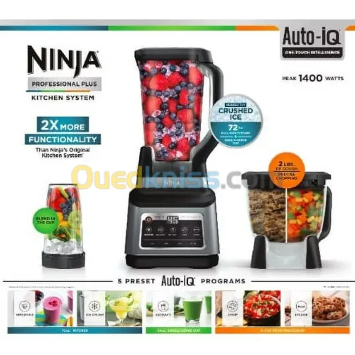 Blender NINJA 3en1-5 programmes-Bol 1,8L.-Cruche 2,1L- Tasse 700ml-1200W- BN800
