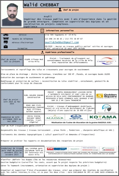 Ingénieur en travaux publics, chef de projet