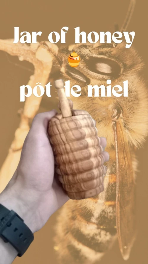 Pôt et louche de miel en bois d'olivier.