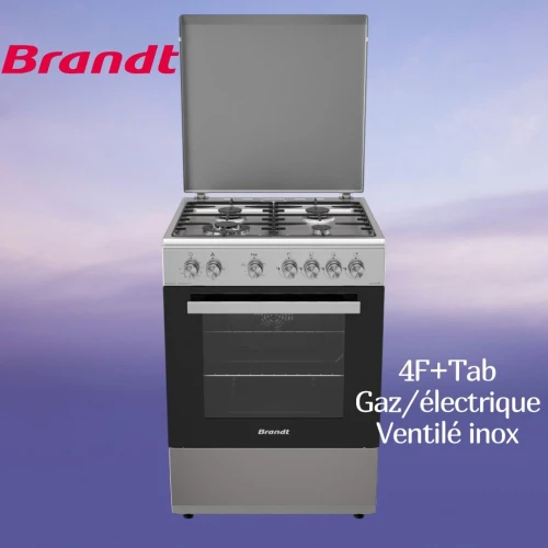 CUISINIERE BRANDT 4F+TAB GAZ/ELE VENTILE INOX