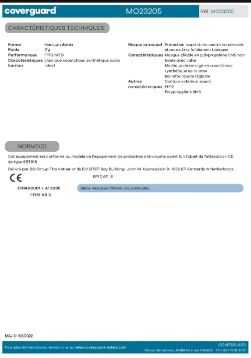 Masques de protection FFP2 avec soupape  Coverguard