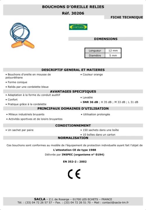 Bouchons Anti Bruit Reliés (150 paires)