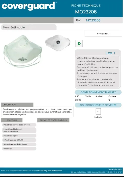 Masques de protection FFP2 avec soupape  Coverguard