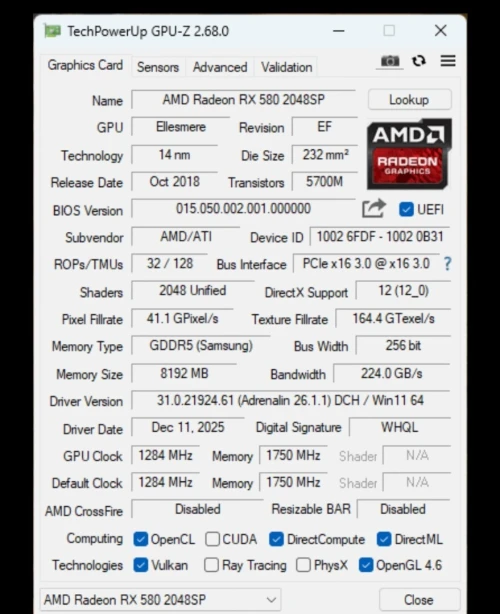 rx 580 2048sp mingzhou