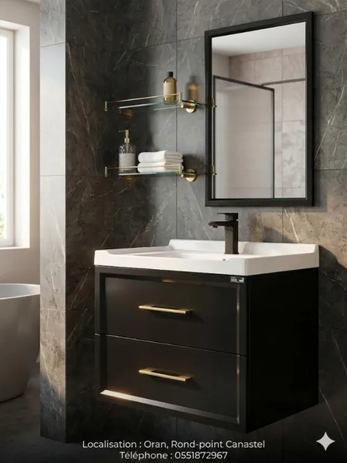 MEUBLE COMPLET EN PVC + VASQUE EN RESINE + MIROIR SANIMAX