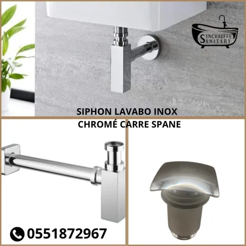 SIPHON LAVABO INOX + BONDE LAVABO POUSSOIR