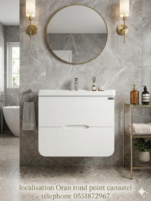 MEUBLE COMPLET EN PVC + VASQUE EN RESINE + MIROIR SANIMAX