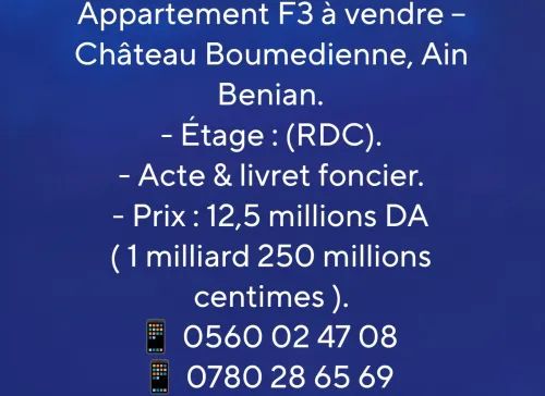 Vente Appartement F3 Alger Ain benian