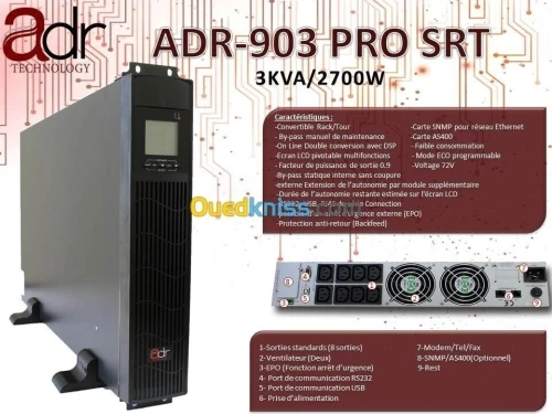 ONDULEUR 3KVA OnLine RACKABLE ADR 903 PORT SRT/2.7KW