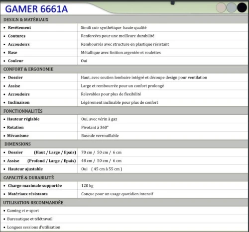 CHAISE GAMER 6661A