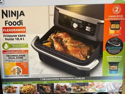 Friteuse Air Fryer Ninja Foodi Sans Huile 7 Programmes 10,4 L Dual Zone, 2 Tiroirs avec séparateur
