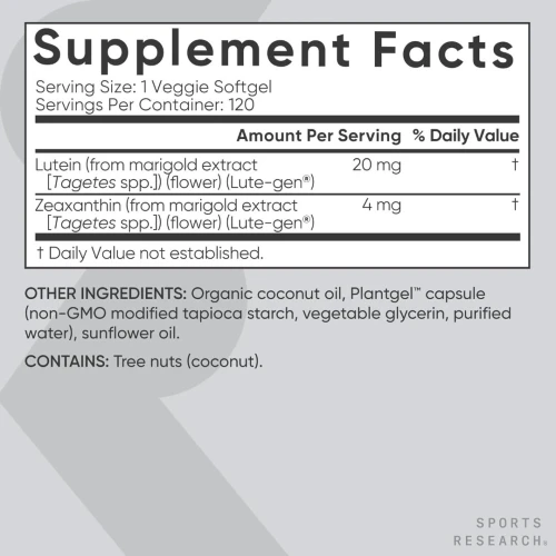 Sports Research Lutein & Zeaxanthin 120 CAPS Vegan Support Vision USA PRODUCT
