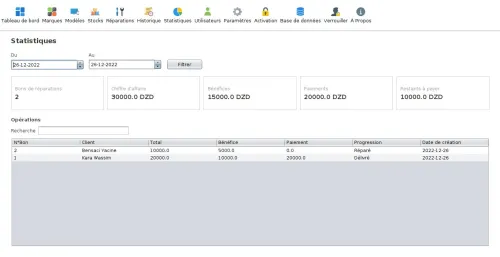 Logiciel de gestion de réparations - برنامج تسيير محل صيانة