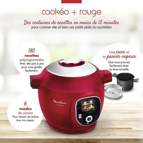 Moulinex Multicuiseur Intelligent Cookeo 180 RECETTES 6L - 1600W - Rouge  Ce85B510