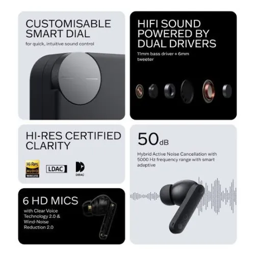 Ecouteurs Bluetooth CMF By Nothing Buds Pro : ANC, 6 Mics, jusqu'à 39h, Equalizer