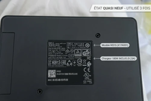 Station d'accueil (Dock) Dell WD15 (K17A001). + Chargeur Original 180W - État 10/10