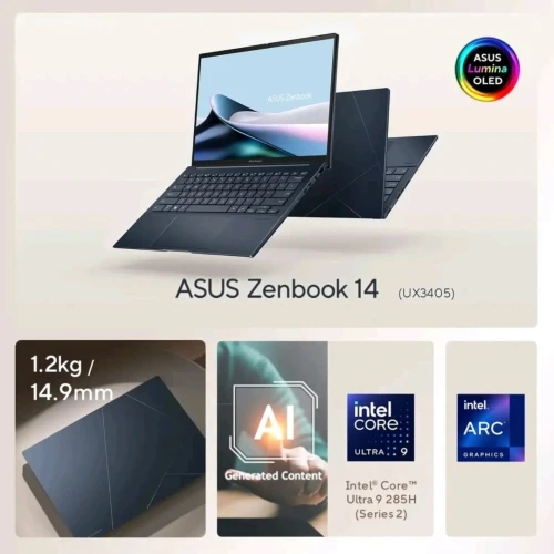 ASUS ZENBOOK 14 OLED/ULTRA 9-285H 5.5GHZ/RAM 32GB DDR5/1TB SSD/INTEL ARC 4GB/ECRAN 14 3K OLED