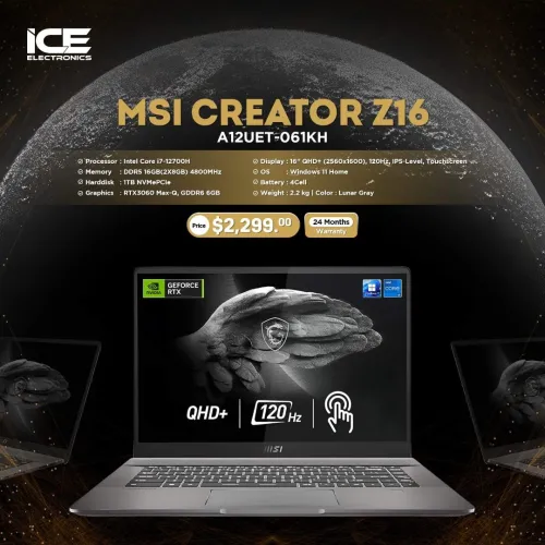 MSI Creator Z16 2023/I7-12700H 5GHZ/RAM 16GB DDR5/1TB SSD/RTX 3060 6GB/ECRAN 16.1 3K TACTILE