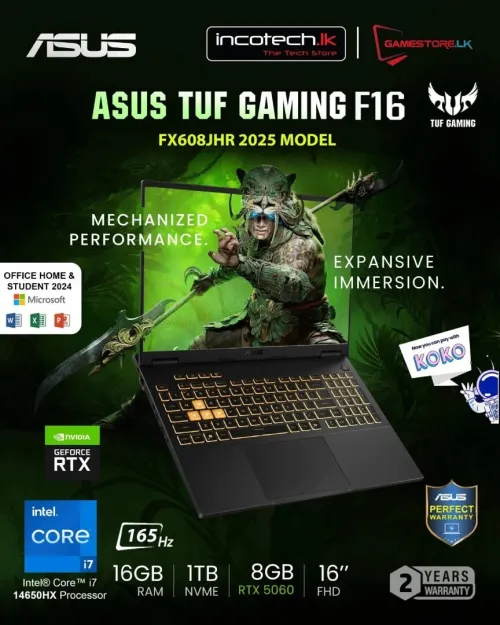 ASUS TUF GAMING F16/INTEL I7-14650HX/16GB DDR5/512GB SSD/RTX 5060 8GB/16.1  pouce FUHD+ IPS 165HZ 