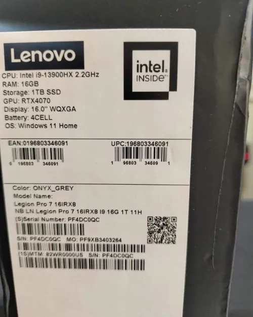 LENOVO LEGION PRO 7 /i9-13900HX/16GB DDR5 /1TB SSD/NVIDIA RTX4070 /16" pouce 240Hz 