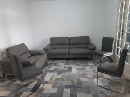 Salon moderne gris 2 fauteuils + 6 chaises
