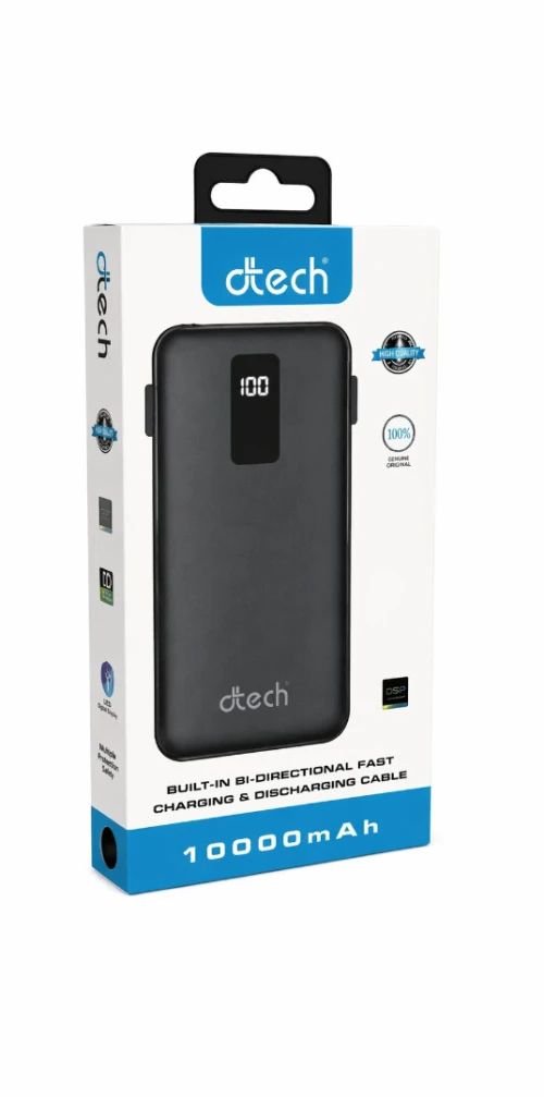 Power Bank Dtech DP10H 10000 mah USB/USB TYPE C / Lightening Fast Charge