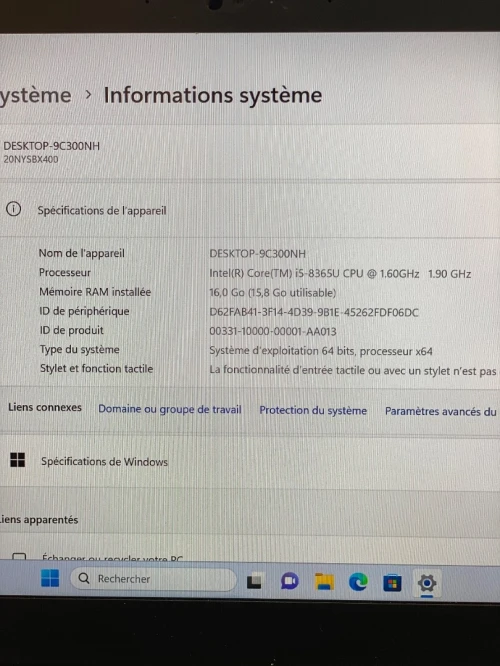 THINKPAD T490s SILVER i5 8EME GÉNÉRATION 16G DDR4 256 SSD NVME 14 POUCES FHD