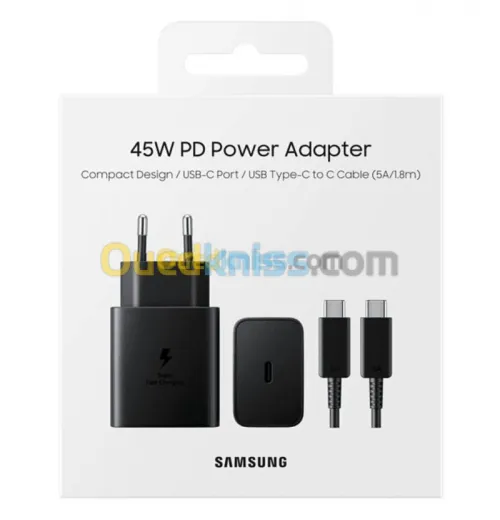  Samsung Power Adapter PD 45 Watt - Type-C  5a - Chargeur ultra rapide Noir -   