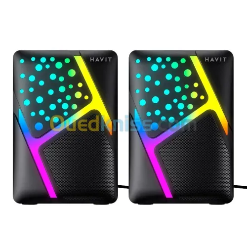 HAVIT SK763 - ENCEINTE GAMING STÉRÉO RGB - HAUT-PARLEURS FILAIRES USB - SON CLAIR - COMPACT - NOIR
