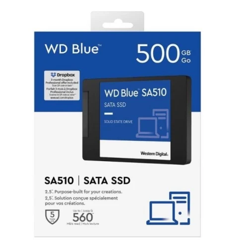 WD BLUE SA510 500GB - SSD SATA 2.5" - SATA 6GB/S - JUSQU'À 560 MO/S - NAND 3D - NOIR - PC - LAPTOP