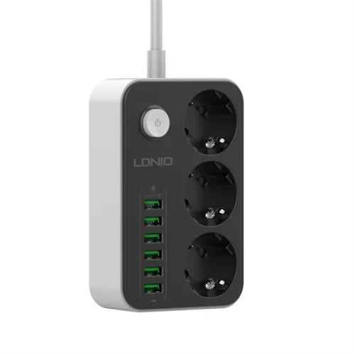 SIYOTEAM SE3631 - RALLONGE MULTIPRISE 3 PRISES + 6 PORTS USB - CHARGE RAPIDE - PROTECTION - DESIGN COMPACT - BLACK