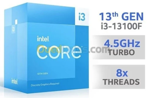 Processeur Intel Core i3-13100F - 3.4 GHz - 4.5 GHz- 8-Threads Socket 1700 Cache L3 12 Mo