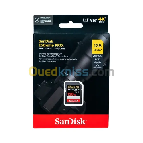 SANDISK EXTREME PRO 128GB - CARTE SDXC UHS-I - VIDEO 4K UHD - 200MO/S LECTURE - BLACK