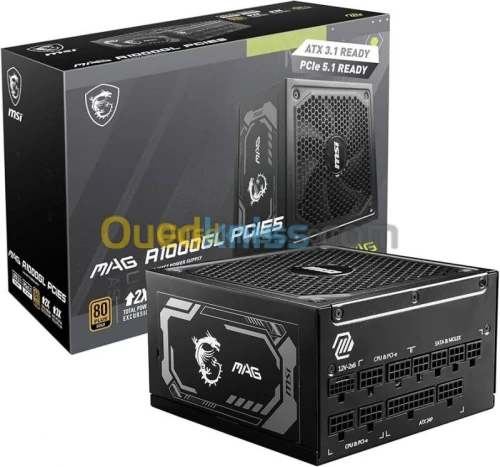 MSI MAG A1000GL PCIES 5 - ALIMENTATION FULL MODULAIRE 1000W - 80 PLUS GOLD TVD - ATX/EPS - NOIR 