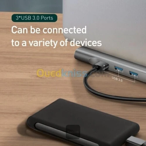 BASEUS ELITEJOY 11 PORT TYPE-C HUB ADAPTER - 3 x USB 3.0 - RJ45 - CARTE SD&TF - 2 HDMI - VGA -TYPE-C