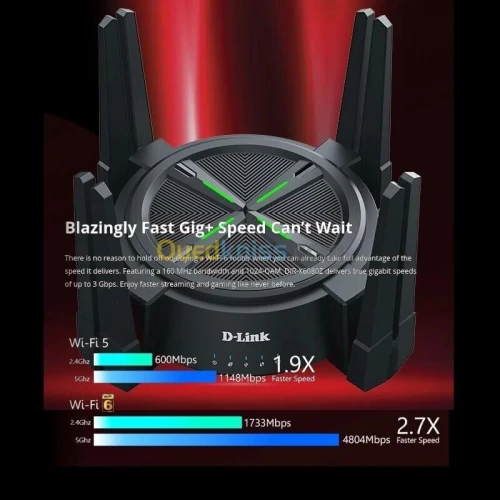 D-LINK ROUTEUR DIR-X6080Z - AX6000 MESH WIFI-6 - 6000 Mbps - 2.5 GIGABIT - OFDMA - MU-MIMO - BLACK 