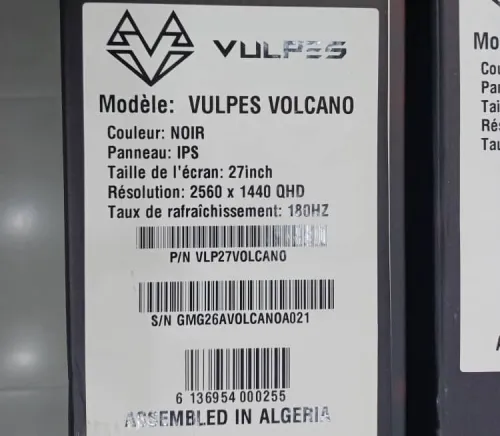 VULPES VOLCANO - ÉCRAN GAMING 27" - 2K QHD - DALLE IPS - 180HZ - 1MS - RGB - PC & CONSOLE - BLACK