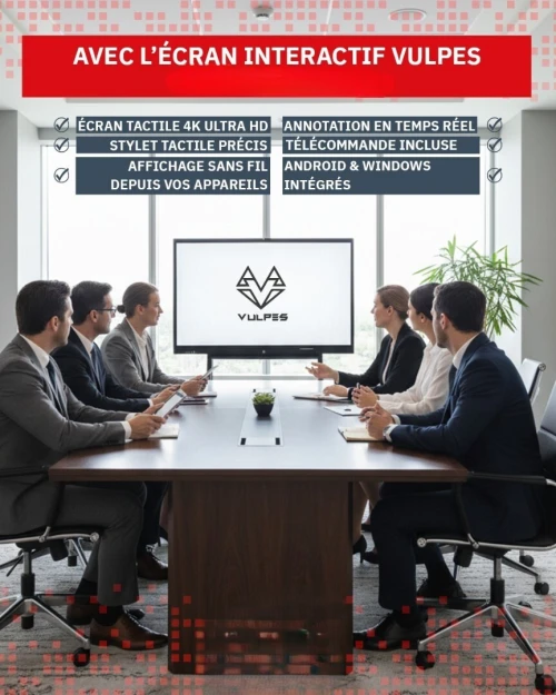 ECRAN INTERACTIF VULPES 75" - 4K TACTILE - I5-6EM GEN - 8GO - 256GO SSD + SUPPORT - WIN11 - BLACK