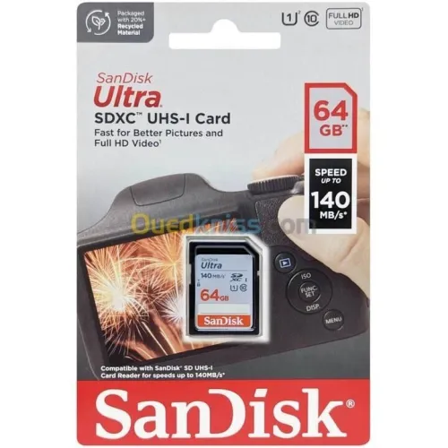 SanDisk Ultra SD 64GB  Carte Mémoire UHS-I jusqu'à 140 Mos