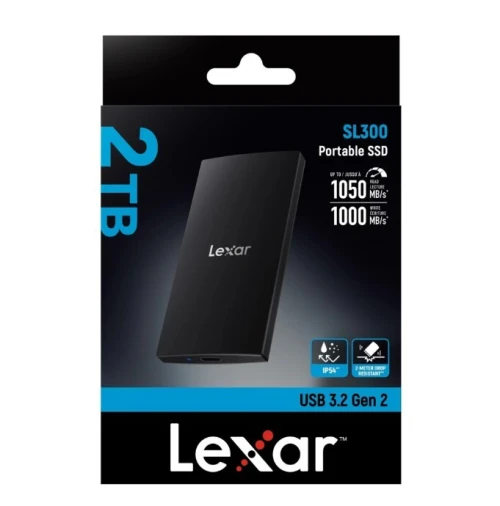 LEXAR SL300 2TO - DISQUE DUR SSD EXTERNE PORTABLE - USB 3.2 GEN 2 TYPE-C - JUSQU'À 1050 MO/S - NOIR