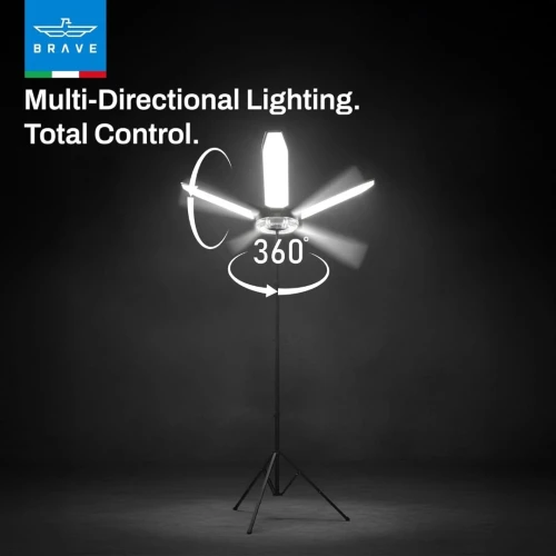 BRAVE BRIGHTFORCE PRO 80W - LAMPE LED PORTABLE CAMPING - 8000 LUMENS - PROJECTEUR PLIABLE - TRÉPIED 2.5M AJUSTABLE - IP54