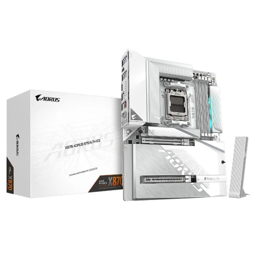 GIGABYTE X870 AORUS STEALTH ICE - CARTE MÈRE ATX - SOCKET AM5 - 4 x DDR5 - 1 x PCIe 5.0 X16 - 4 x M.2 NVMe - WIFI 7 - BT 5.4 - LAN 5GBE - USB4 - WHITE
