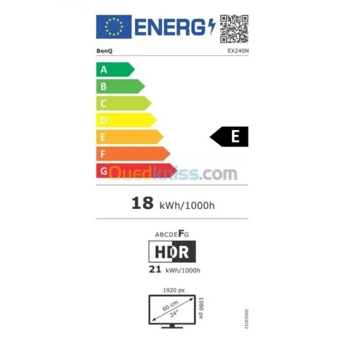 ECRAN BenQ MOBIUZ EX240N - 23.8" FHD - 165 Hz - 1ms - VA - HDMI Display - FreeSync - Haut-parleurs